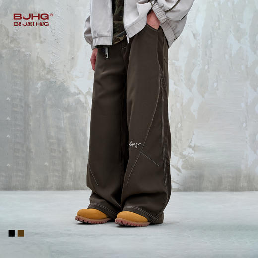 BJHG不计后果复古撞色明线休闲裤男款秋季梭织垂感直筒宽松西裤男 商品图0