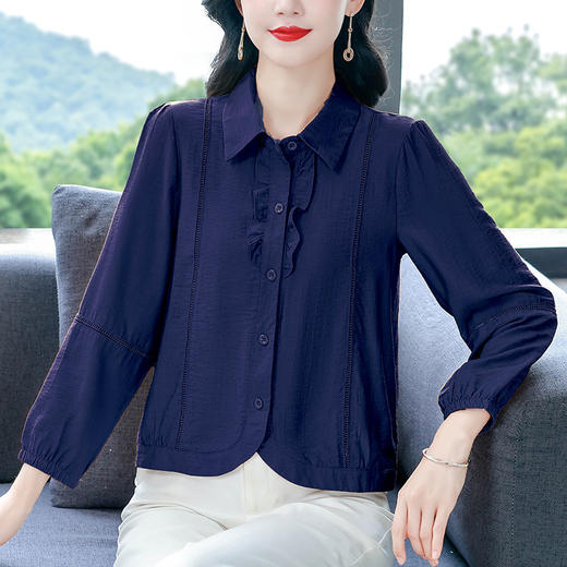 KQLB41N9908时尚百搭新款秋季女士中年妈妈装漂亮显瘦衬衫长袖上衣 商品图2