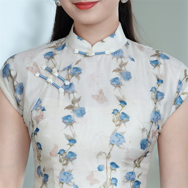 gx时尚改良年轻少女款乔其纱连袖旗袍2025初秋新款日常可穿国风旗袍