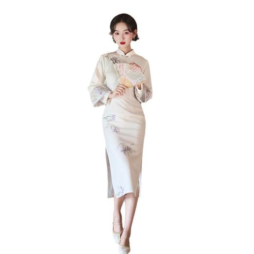 GX白色倒大袖国风新中式旗袍改良年轻款2025秋季新款蕾丝提花旗袍裙 商品图4