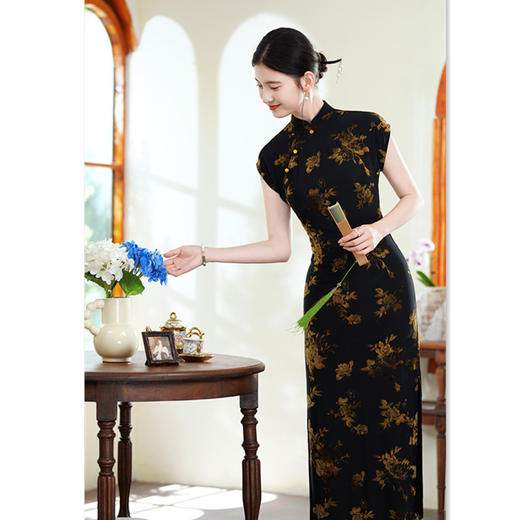 GX复古民国长款连袖旗袍2025初秋新款改良新中式修身显瘦旗袍 商品图0