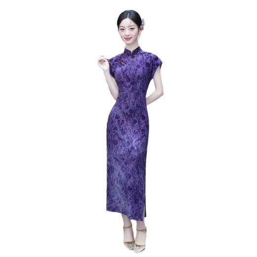 GX新中式紫色复古旗袍2025初秋新款女气质显瘦国风日常可穿连袖旗袍 商品图4