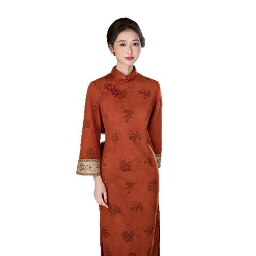 GX时尚改良新中式长款倒大袖麂皮绒旗袍2025秋季新款复古国风旗袍裙 商品图4