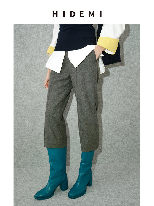 HIDEMI 进口羊毛显瘦喇叭百搭秋新款休闲裤直筒设计感6.5分裤子女 商品图5