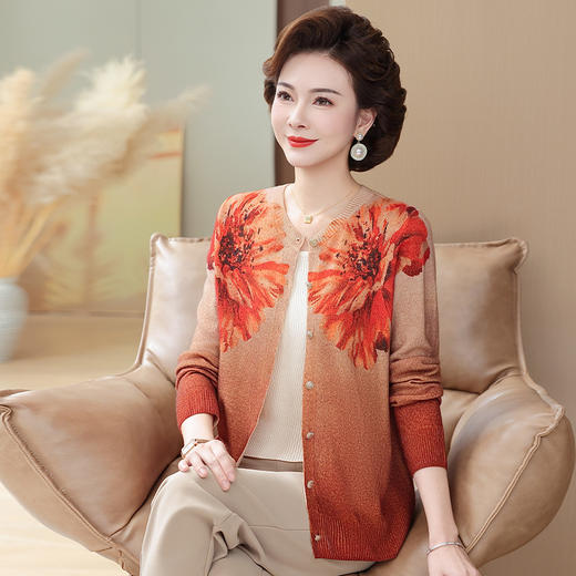 CCps6859装秋装100%羊毛衫外套女新款2025中老年洋气印花短款时尚开衫 商品图3