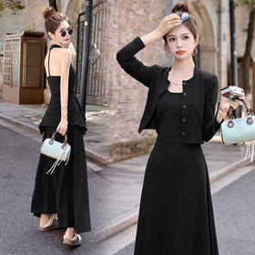 IUHQA8111高级感套装女2025秋新款韩系一整套穿搭气质针织吊带连衣裙两件套