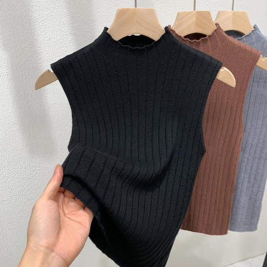 X5Q2607-WJX针织背心女2025新女装气质高领坑条针织打底衫无袖内搭收腰上衣 商品图1