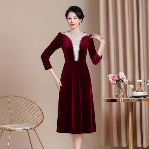 HYX新款高级感女丝绒旗袍连衣裙婚礼国潮婚宴装气质大摆 商品图0