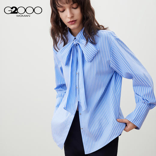 G2000女装FW25商场新款【全棉/赠布】条纹宽松长袖休闲衬衫56233867 商品图0