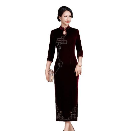 HYX秋冬新款修身改良丝绒旗袍女高级感喜婆婆喜妈妈敬酒服长款礼服 商品图4