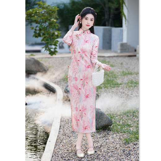 GX曼丽绒单层年轻少女款长裤七分袖旗袍2025夏新款复古国风日常旗袍 商品图0