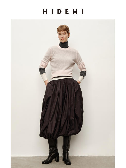 HIDEMI 进口stoll26支精纺纱织山羊绒圆领长袖极简针织毛衣 商品图4