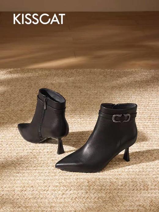 【云粉节】BF楼接吻猫25秋新真皮短靴优雅尖头高跟靴复古时装靴KA65729-10吊牌价1599活动价899 商品图2