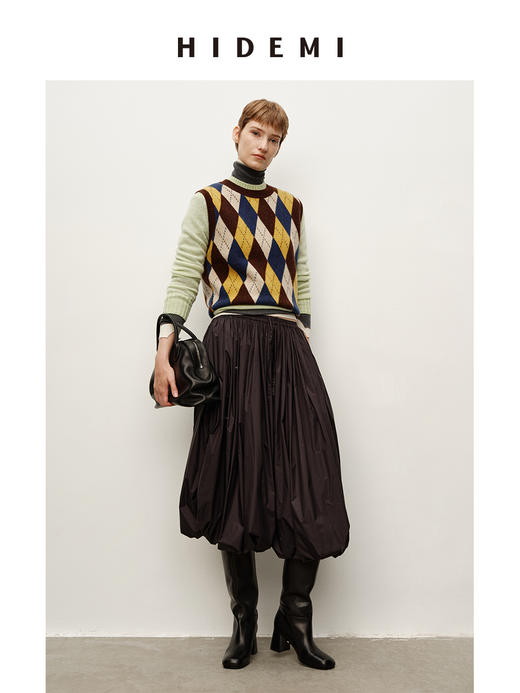 HIDEMI 进口美利奴羊毛原创复古手绘图案无袖套头毛衣中厚款背心女 商品图3