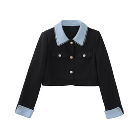 【65折秒杀】鹿向南「爱丽丝小姐」气质法式翻领小香风上衣2025新款黑色短外套L39920SY