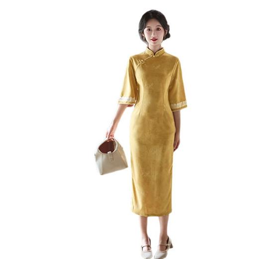 GX现代时尚改良新中式长款倒大袖旗袍2025秋新款麂皮绒单层日常旗袍 商品图4