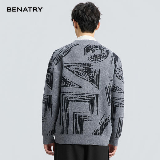 贝纳川2025秋季新品几何线条提花V领开衫ECF316001 商品图2