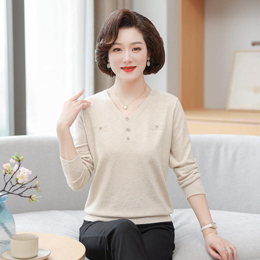 LY1232中年女装V领毛衣薄妈妈装春装套头针织衫中老年人打底衫宽松休闲 商品图2