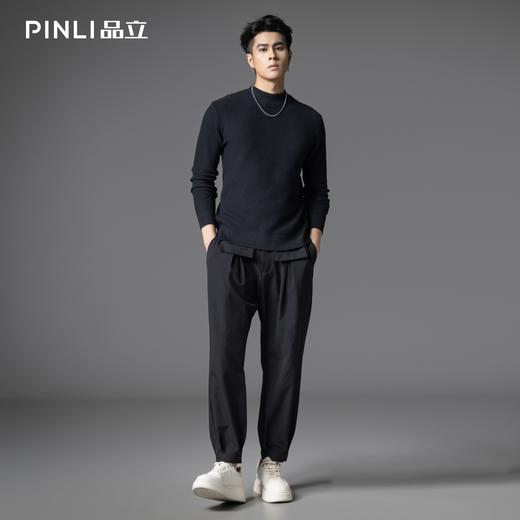 PINLI品立2025秋季新款半高领修身格纹毛衣男休闲百搭打底针织衫GD253110076 商品图3
