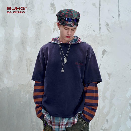 BJHG不计后果复古卫衣男款秋季美式街头宽松舒适假两件工装上衣女 商品图3
