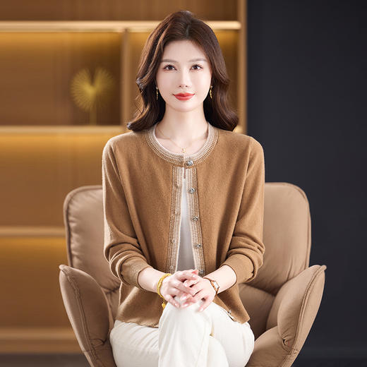 fgtt1822100%纯羊毛开衫女小香风毛衣外套春秋高级感气质名媛短款针织上衣 商品图0