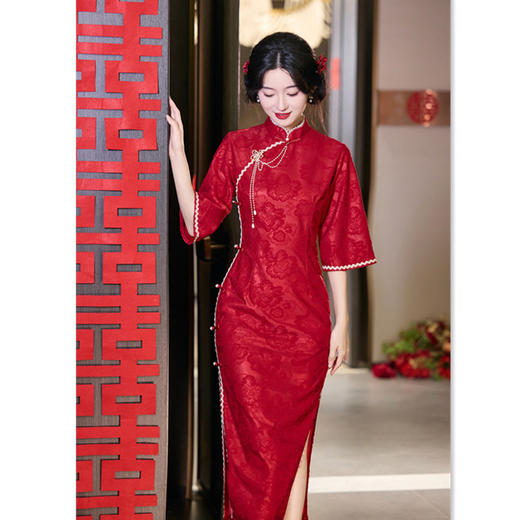 GX红色旗袍改良年轻款2025秋新款女中式新娘结婚订婚敬酒服回门旗袍 商品图2