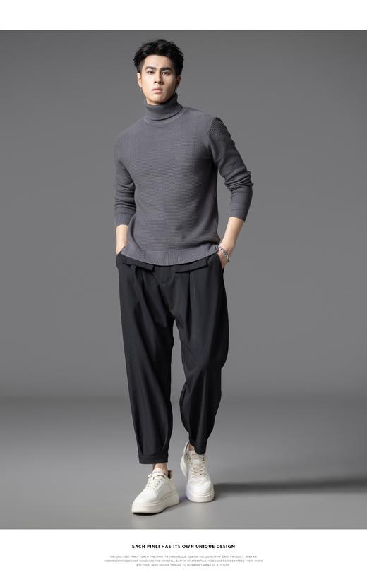 PINLI品立2025秋季新款男士修身高领提花格子打底毛衣套头针织衫GD253110077 商品图8