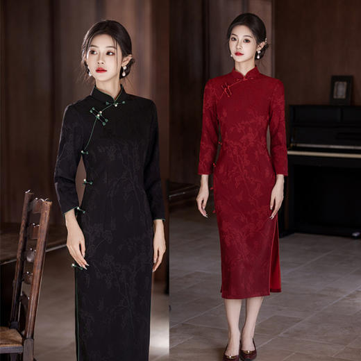 GX旗袍2025秋新款改良复古敬酒服新娘长袖红色订婚新中式结婚连衣裙 商品图0