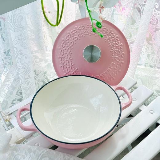 【清仓捡漏！】温仑山Velosan 太阳花系列珐琅锅 22CM 粉色/紫色 进口多玛德 (Tomat c)白珐琅瓷釉+灰底釉，储热技术锁住营养；万用“神锅”，全炉灶通用 商品图6