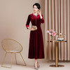 HYX秋装新款高级感丝绒旗袍连衣裙婚礼国潮婚宴装气质大摆 商品缩略图4