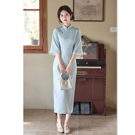 GX新中式改良旗袍2025秋新款年轻款少女清新国风日常可穿倒大袖旗袍