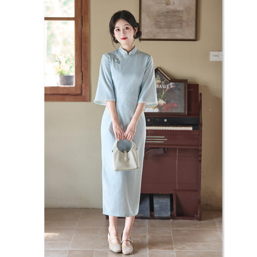 GX新中式改良旗袍2025秋新款年轻款少女清新国风日常可穿倒大袖旗袍 商品图0
