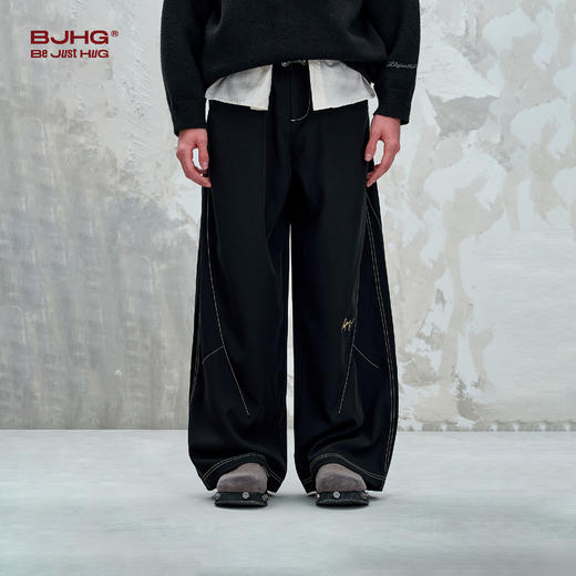 BJHG不计后果复古撞色明线休闲裤男款秋季梭织垂感直筒宽松西裤男 商品图1