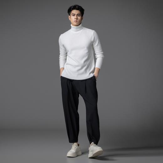 PINLI品立2025秋季新款男士修身高领提花格子打底毛衣套头针织衫GD253110077 商品图5