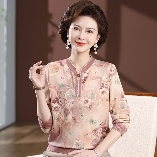 W306-2533—1-70-138春秋2025长袖t恤上衣中年女秋装针织打底小衫洋气质秋衣外穿 商品图1