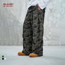 BJHG不计后果灯芯绒运动休闲裤男款秋季美式复古扎染宽松阔腿裤子