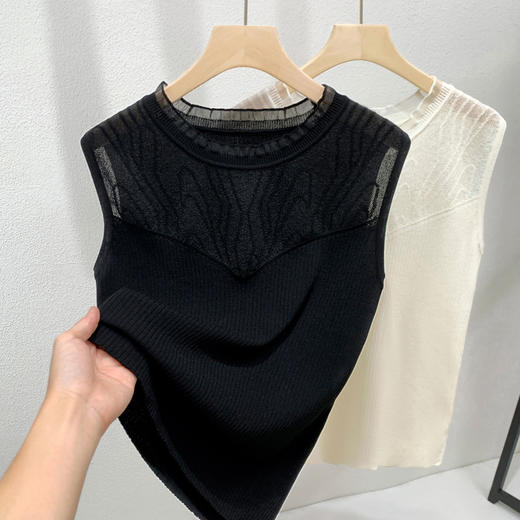 X5Q2605-CS针织背心女2025新款女装精致荷叶领拼接打底衫无袖内搭显瘦上衣 商品图3