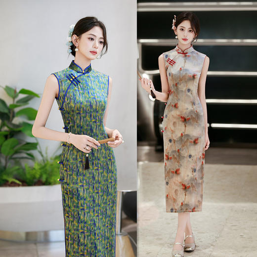 GX港风丝绒无袖长款旗袍2025初秋款复古国风新中式高级感旗袍 商品图0