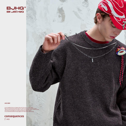 BJHG不计后果重磅纱线毛衣男秋季2025新款美式慵懒百搭圆领针织衫 商品图4