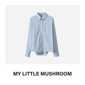 金蘑菇菇 100棉宽松百搭透气翻领长袖法式衬衫女