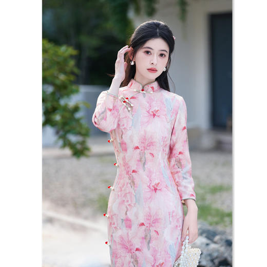 GX曼丽绒单层年轻少女款长裤七分袖旗袍2025夏新款复古国风日常旗袍 商品图3