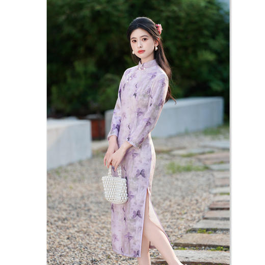 GX紫色秋季新款旗袍2025复古国风改良新中式小个子日常修身绝美旗袍 商品图3