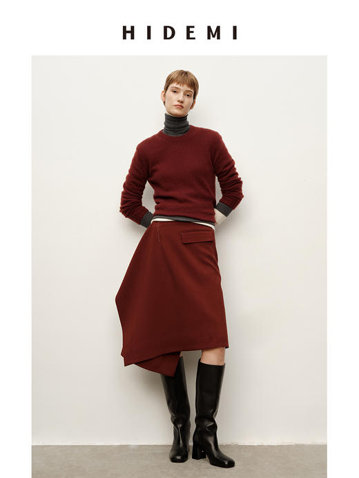 HIDEMI 进口stoll26支精纺纱织山羊绒圆领长袖极简针织毛衣 商品图6