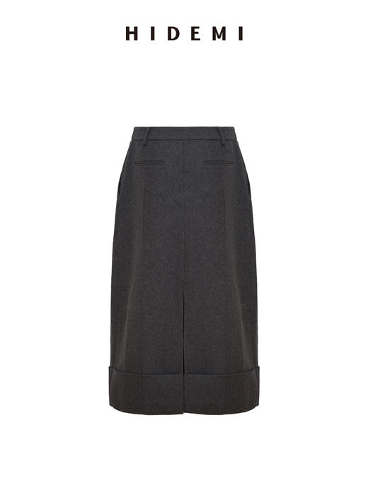 HIDEMI 进口羊毛厚款毛呢半裙立裁立体压褶折纸翻边设计感长裙 商品图7
