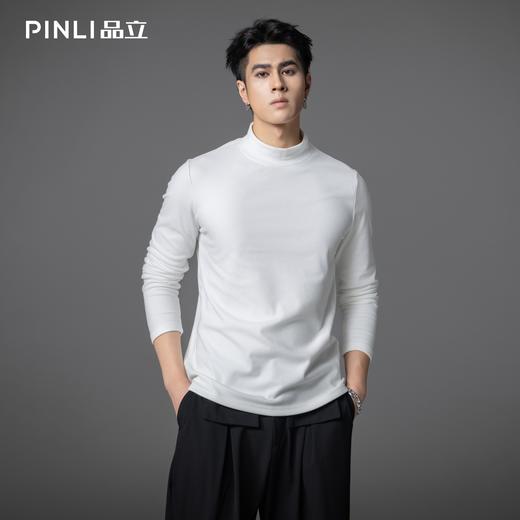 PINLI品立2025秋季新款半高领修身长袖T恤男士纯色休闲打底上衣潮GD253111084 商品图4