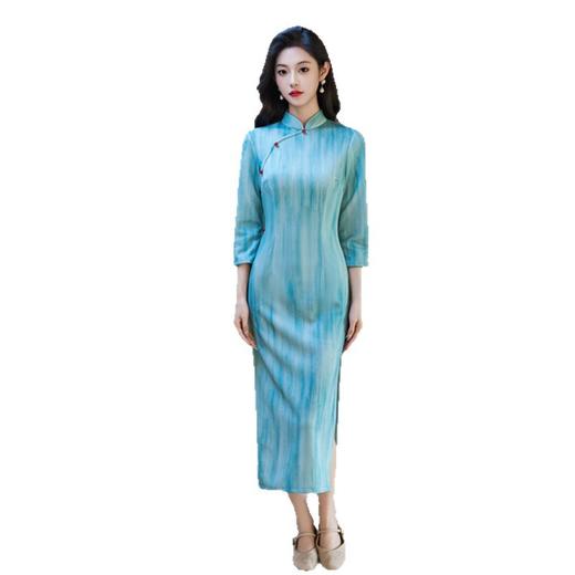 GX复古国风新中式长款七分袖针织单层旗袍2025秋季新款年轻日常旗袍 商品图4