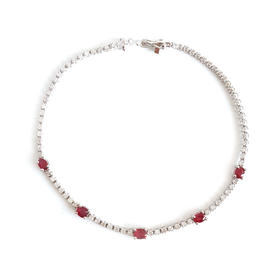 【天然正品】AU750精品白金镶钻镶5颗约1.0克拉鸽血红红宝石排镶手链16CM女士240825NJS10现售价：4580