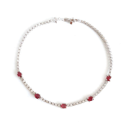 【天然正品】AU750精品白金镶钻镶5颗约1.0克拉鸽血红红宝石排镶手链16CM女士240825NJS10现售价：4580 商品图0