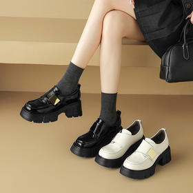 【预售5天】牛皮厚底乐福鞋女春秋季魔术贴复古百搭英伦风小皮鞋通勤单鞋NDXC&7155