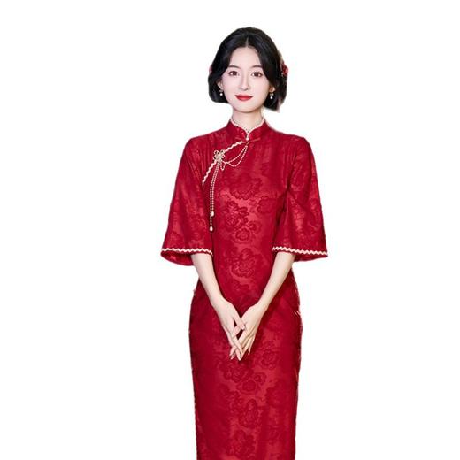 GX红色旗袍改良年轻款2025秋新款女中式新娘结婚订婚敬酒服回门旗袍 商品图4